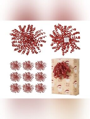 12 PCs Red Bows for Gift Wrapping 5 Inch Self Adhesive Curly Ribbon Bow